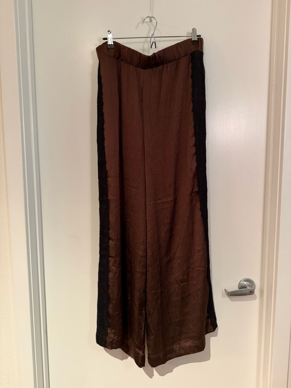 Anthropologie Brown Wide-Leg Trousers with Black Trim